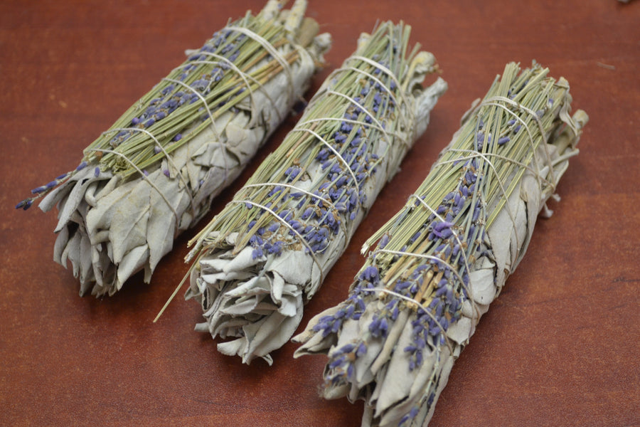 3 Pcs California White Sage + Lavender Smudge (4" Bundles)